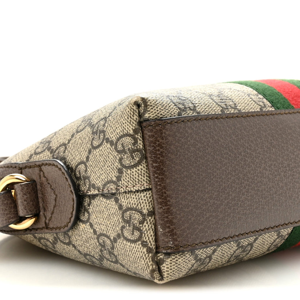 GG Supreme Monogram Textured Dollar Calfskin Web Small Ophidia Dome Shoulder Bag Beige Ebony New Acero
