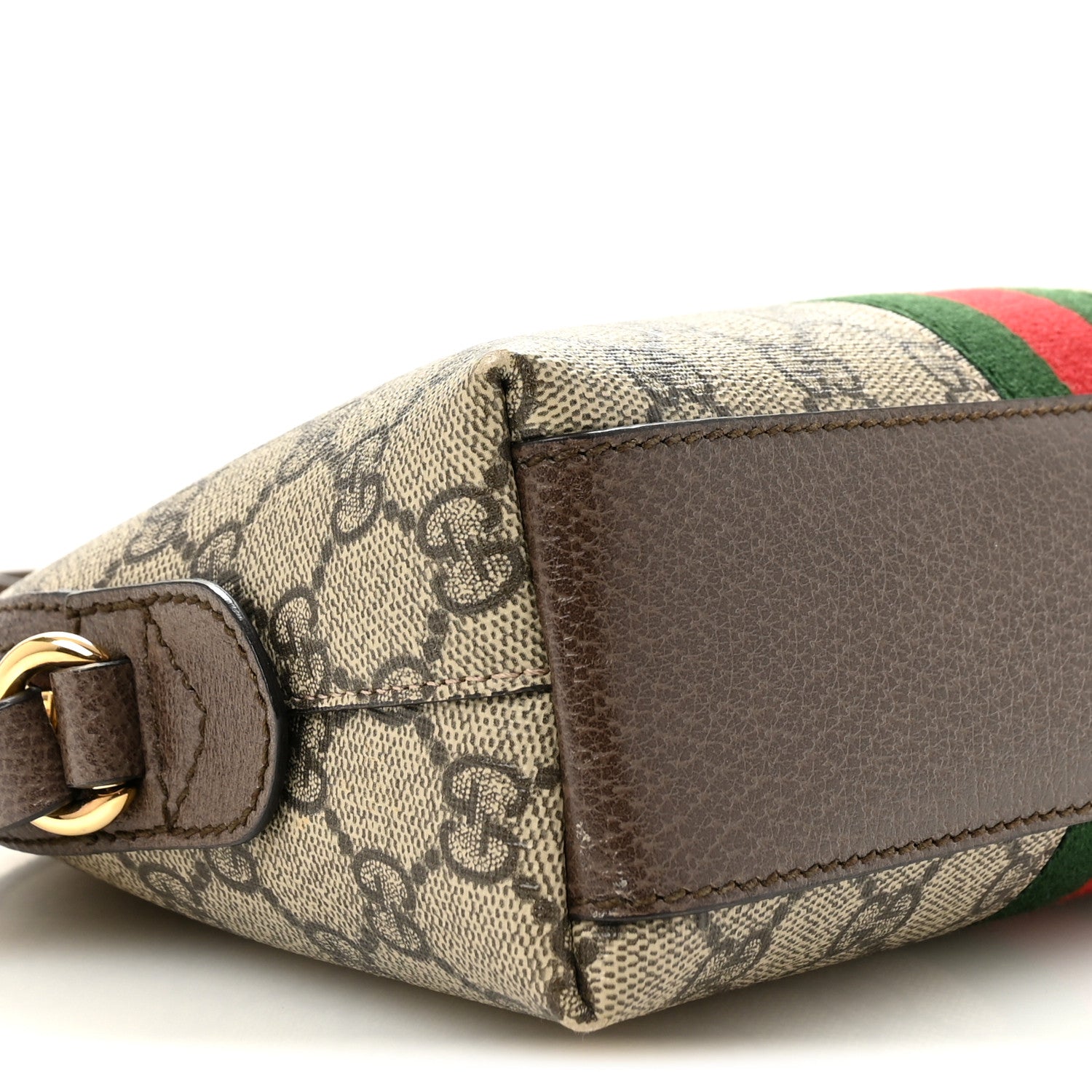 GG Supreme Monogram Textured Dollar Calfskin Web Small Ophidia Dome Shoulder Bag Beige Ebony New Acero