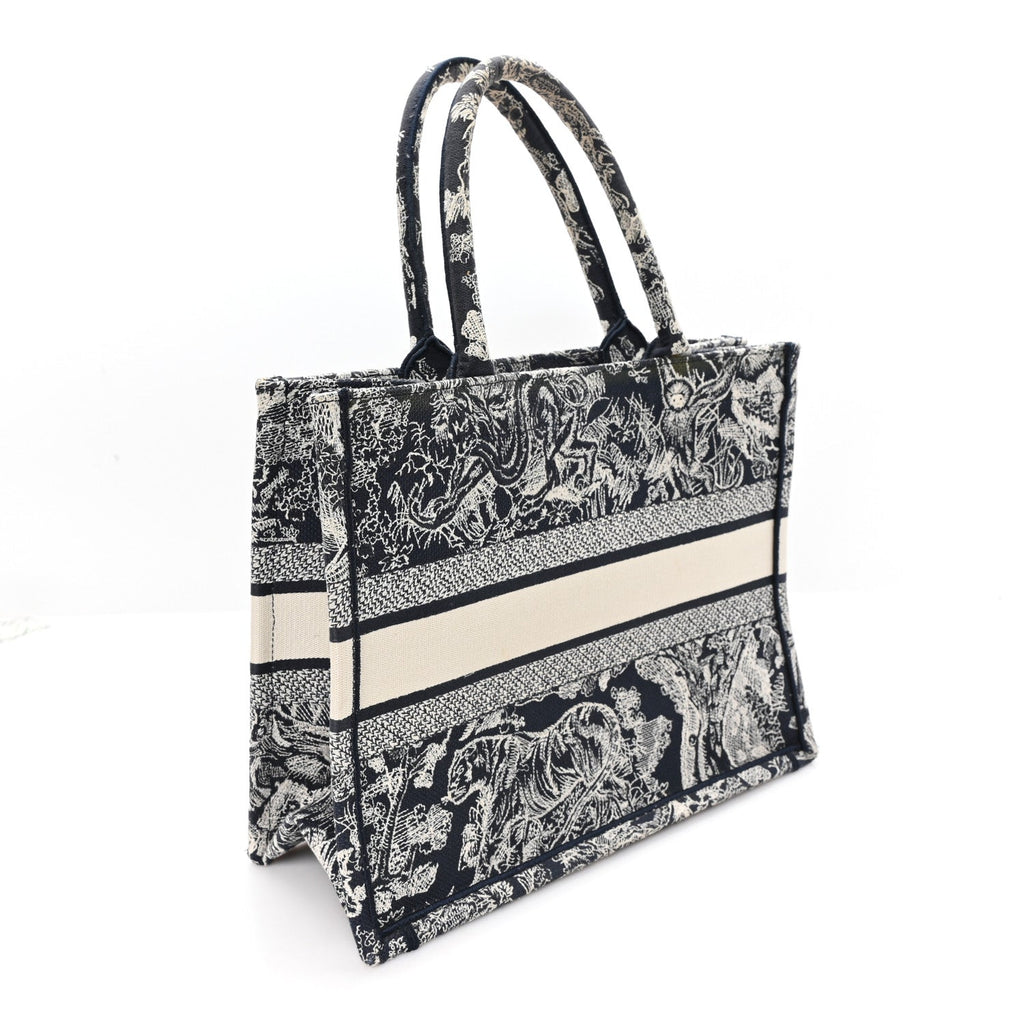 Canvas Embroidered Medium Dioriviera Toile De Jouy Reverse Book Tote Blue