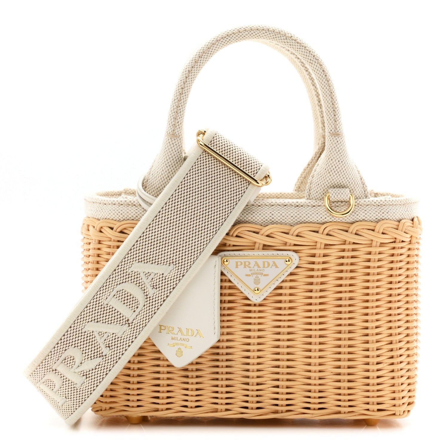 Wicker Canvas Mini Tote Naturale White