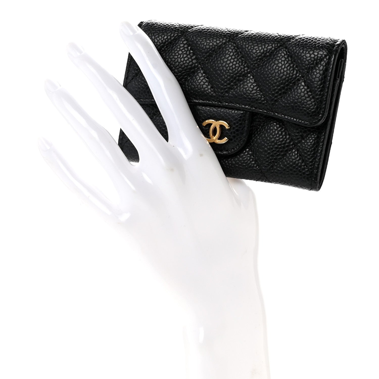 Caviar Quilted Flap Card Holder Black