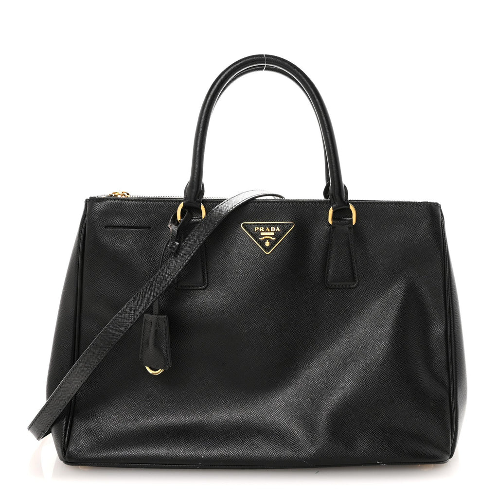 Saffiano Lux Medium Galleria Double Zip Tote Black