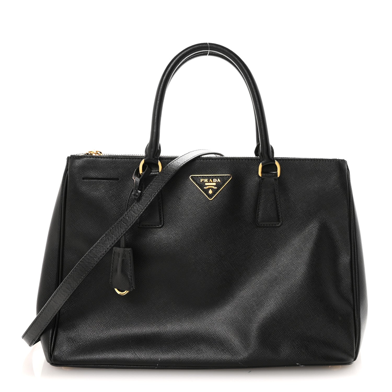 Saffiano Lux Medium Galleria Double Zip Tote Black