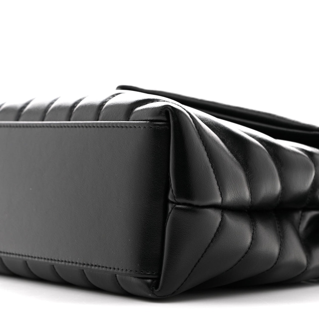 Calfskin Y Quilted Monogram Monochrome Small Loulou Chain Satchel Black