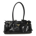 Glossy Calfskin Triangle Medium Bonnie Shoulder Bag Black