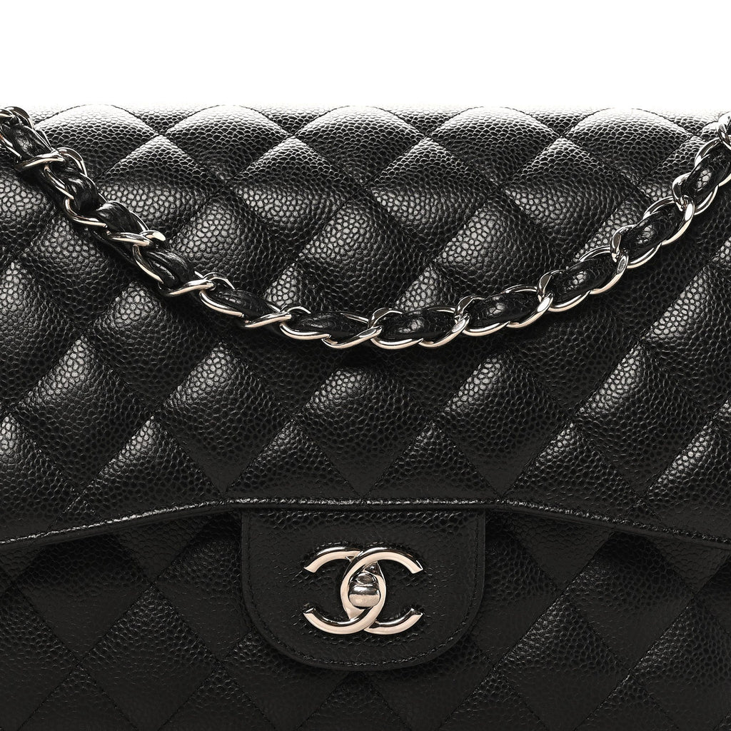 Caviar Quilted Jumbo Double Flap Black