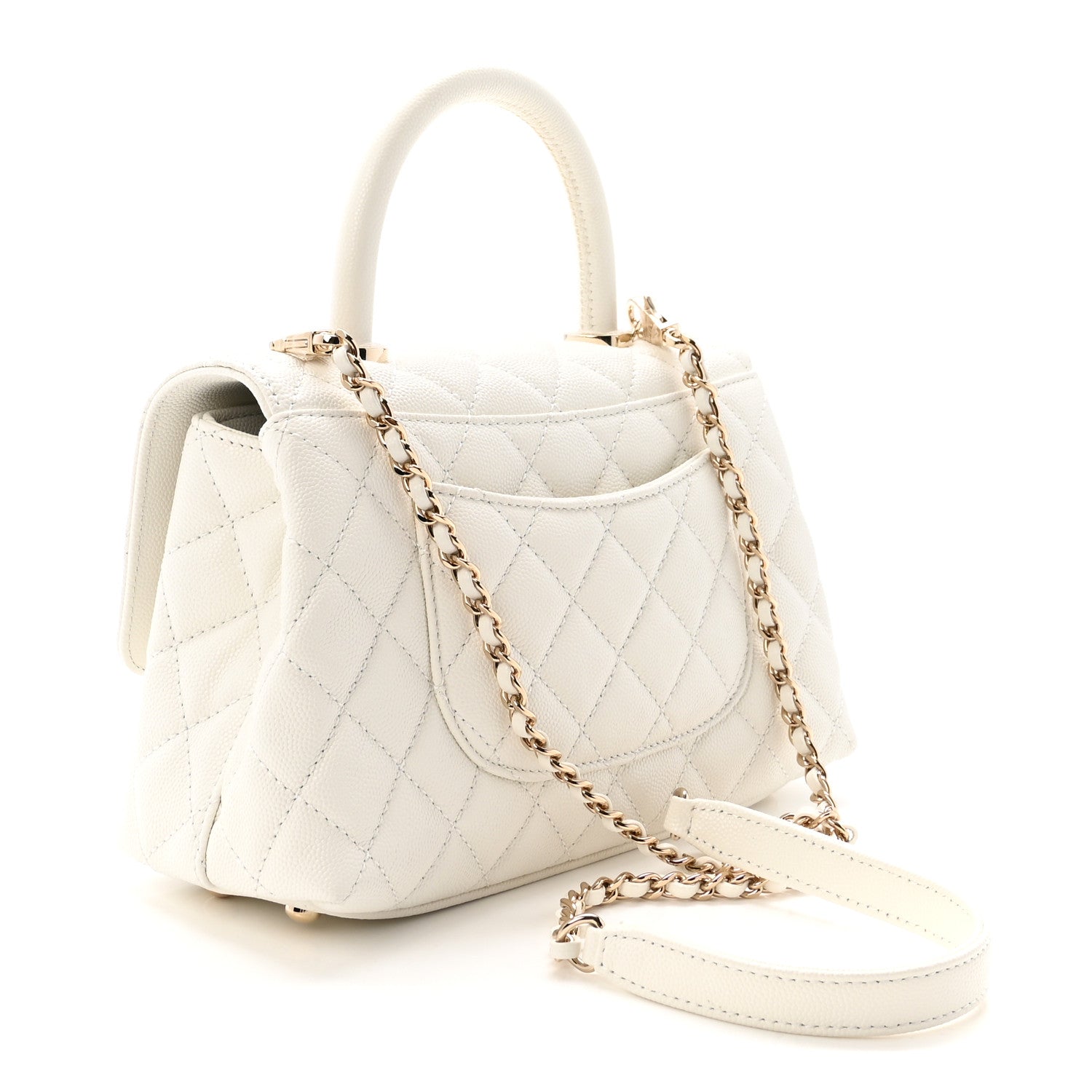 Caviar Quilted Mini Coco Handle Flap White