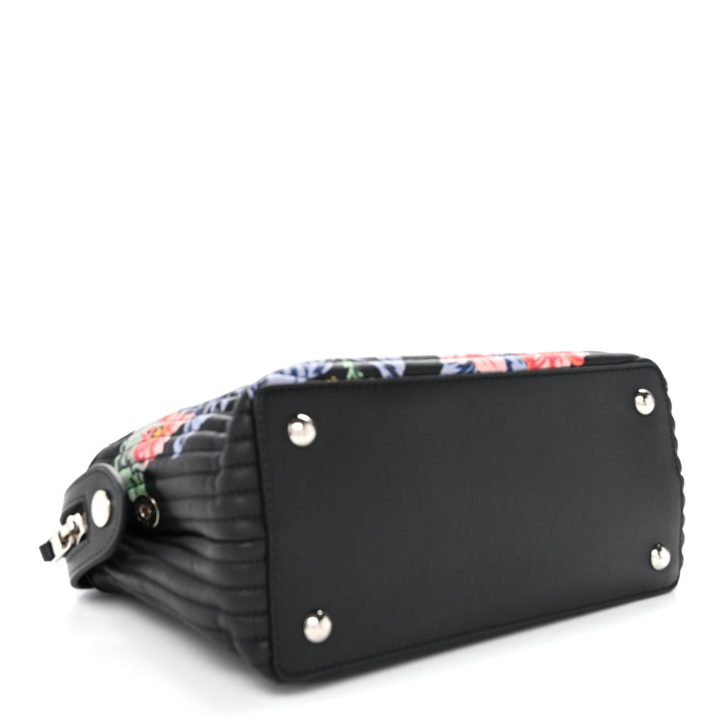 Calfskin Trapuntata Floral Small DotCom Click Chain Satchel Black Multicolor