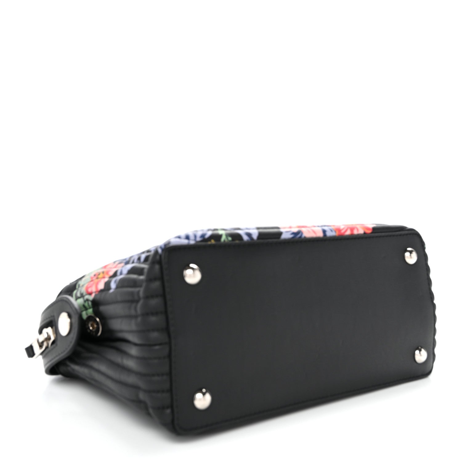 Calfskin Trapuntata Floral Small DotCom Click Chain Satchel Black Multicolor