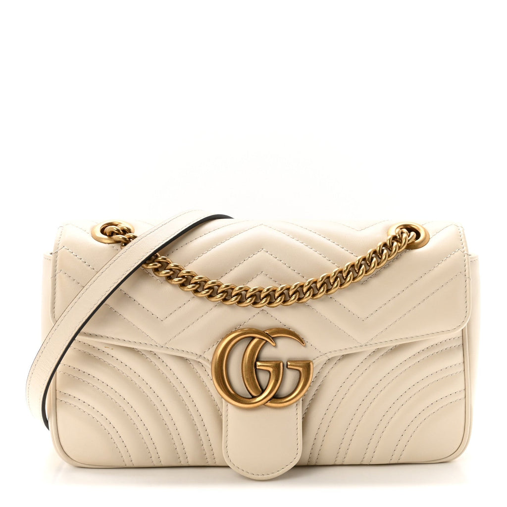 Calfskin Matelasse Small GG Marmont Shoulder Bag White