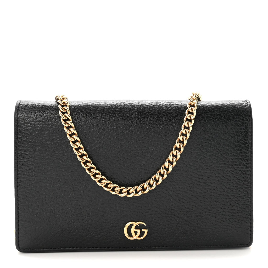 Calfskin Mini GG Marmont Chain Wallet Black