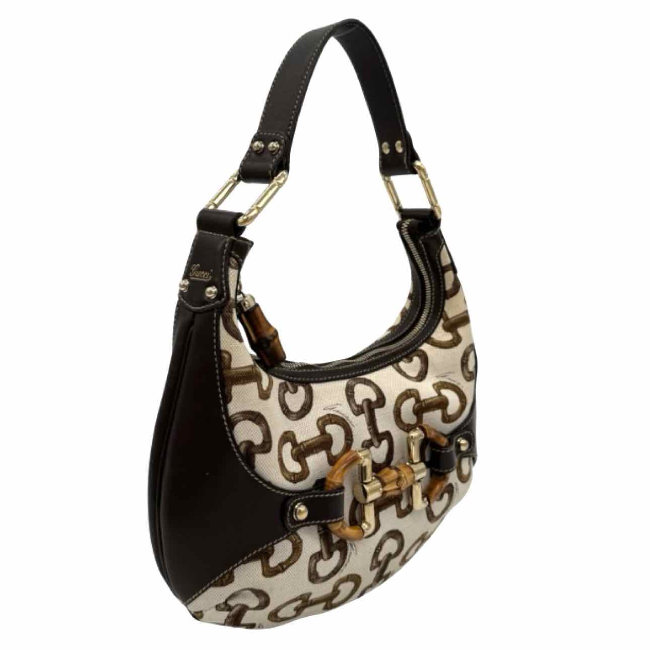 GUCCI Canvas Bamboo Horsebit Amalfi Hobo Bag