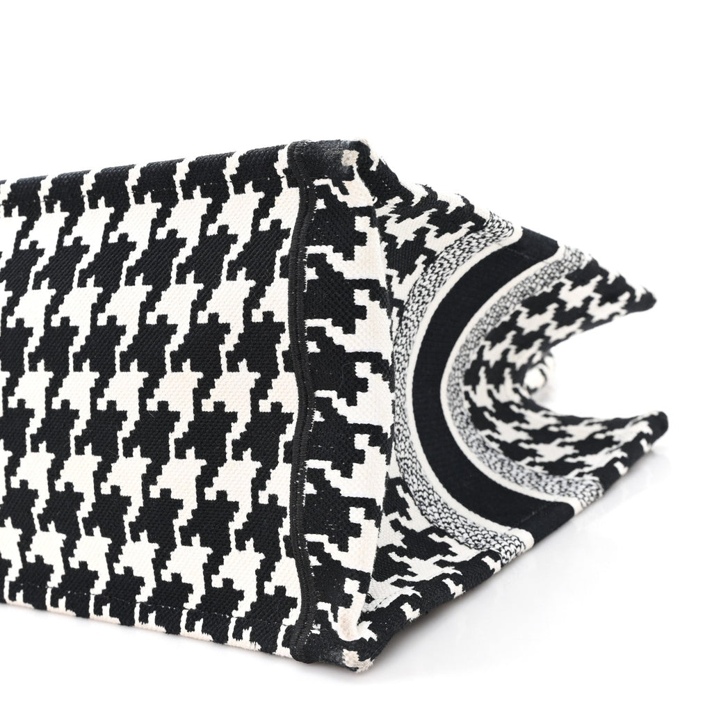 Canvas Macro Houndstooth Embroidered Medium Book Tote Black White