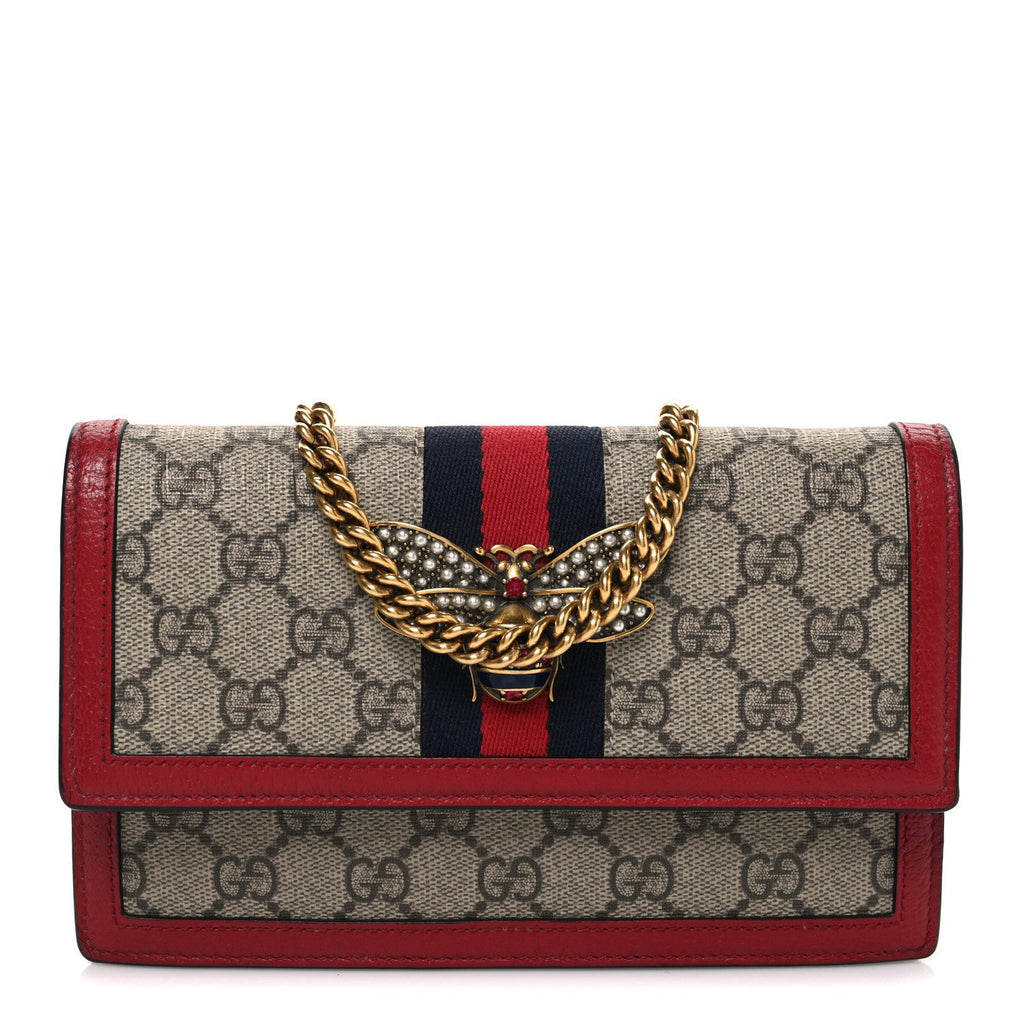 GG Supreme Monogram Web Queen Margaret Chain Wallet Red