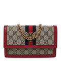 GG Supreme Monogram Web Queen Margaret Chain Wallet Red
