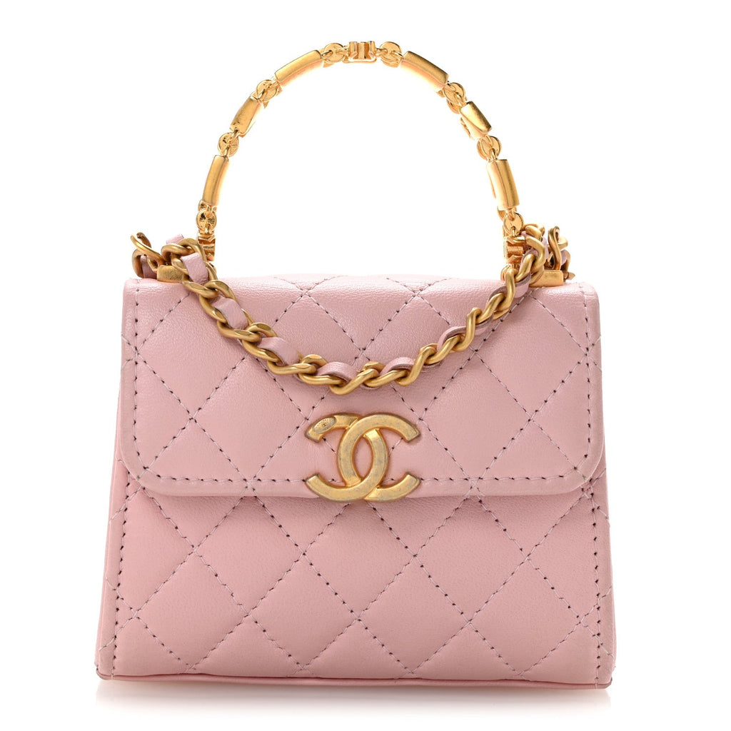 Lambskin Enamel Quilted Mini Top Handle Flap Pink