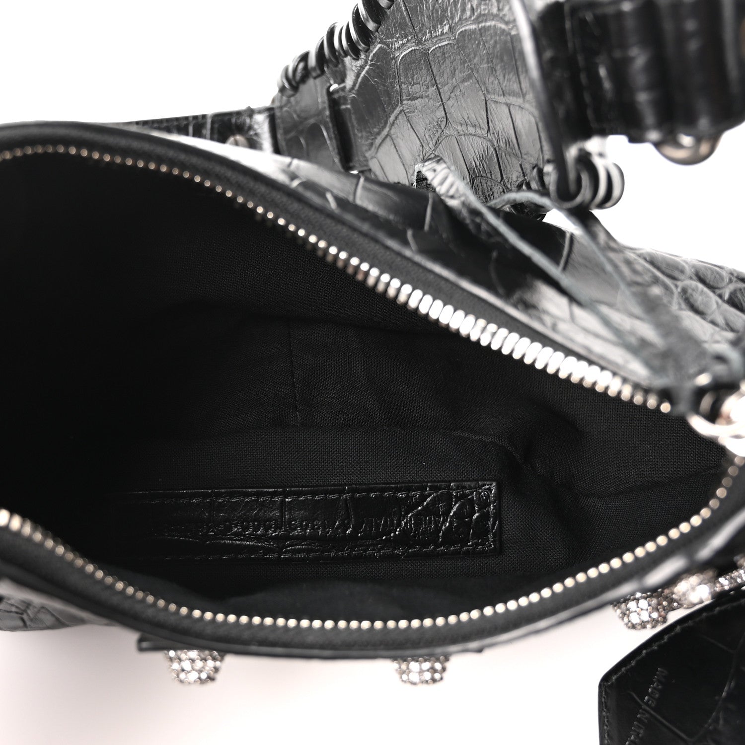 Extra Supple Calfskin Crystal Crocodile Embossed Le Cagole Shoulder Bag XS Black