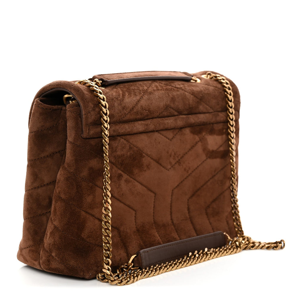 Suede Calfskin Y Quilted Monogram Small Loulou Chain Satchel Bark Brown