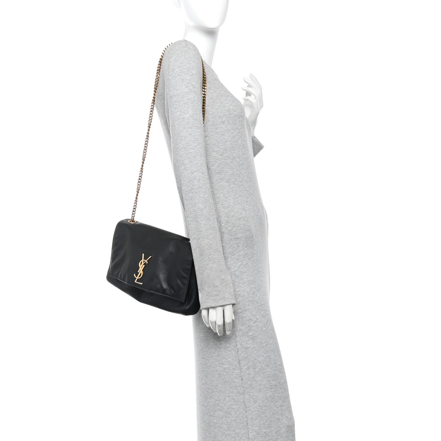 Smooth Calfskin Suede Medium Reversible Monogram Kate Satchel Black