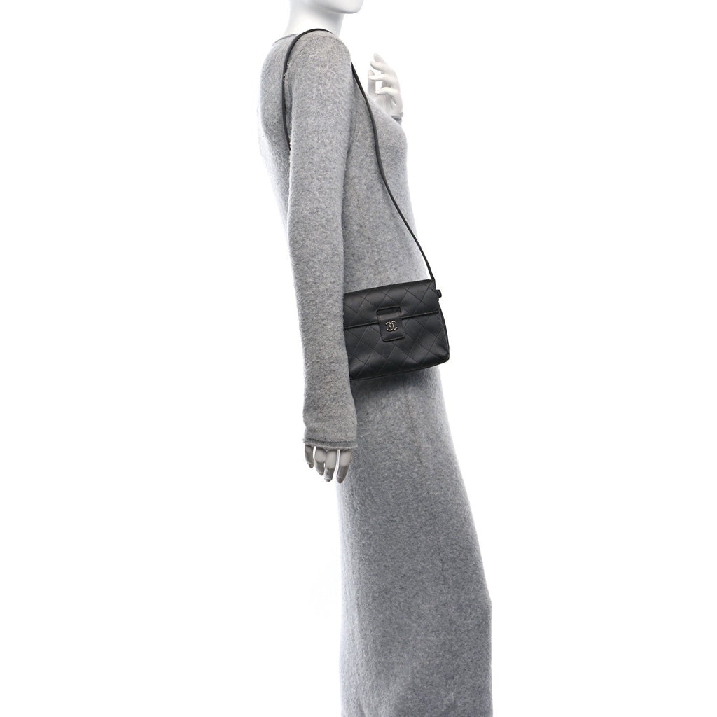 Satin Quilted Crystal CC Square Flap Grey