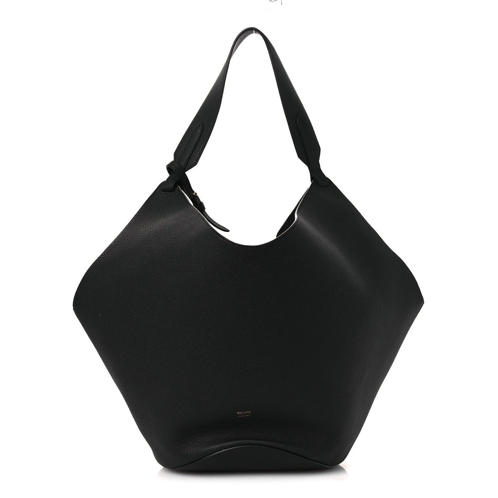 Pebbled Sport Calfskin Medium Lotus Tote Black