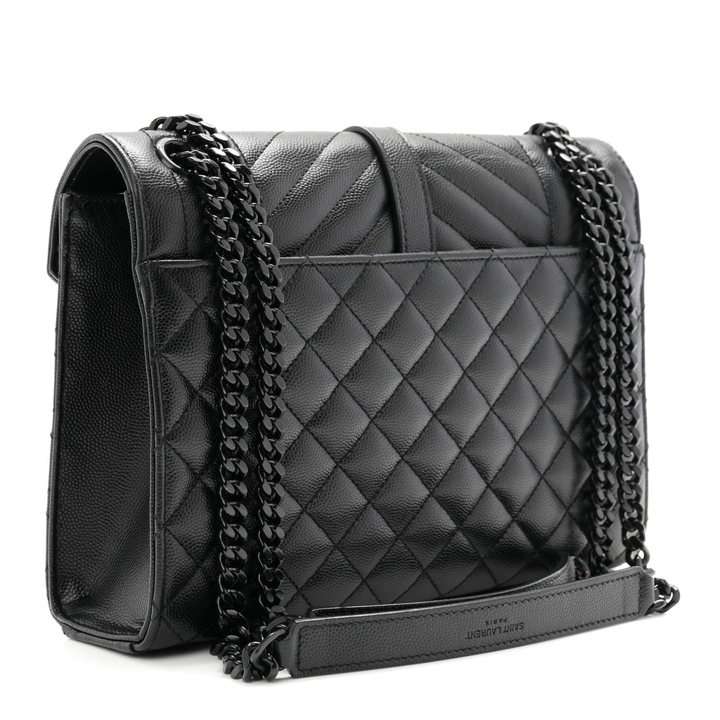 Grain De Poudre Textured Mixed Matelasse Triquilt Medium Monogram Monochrome Satchel Black