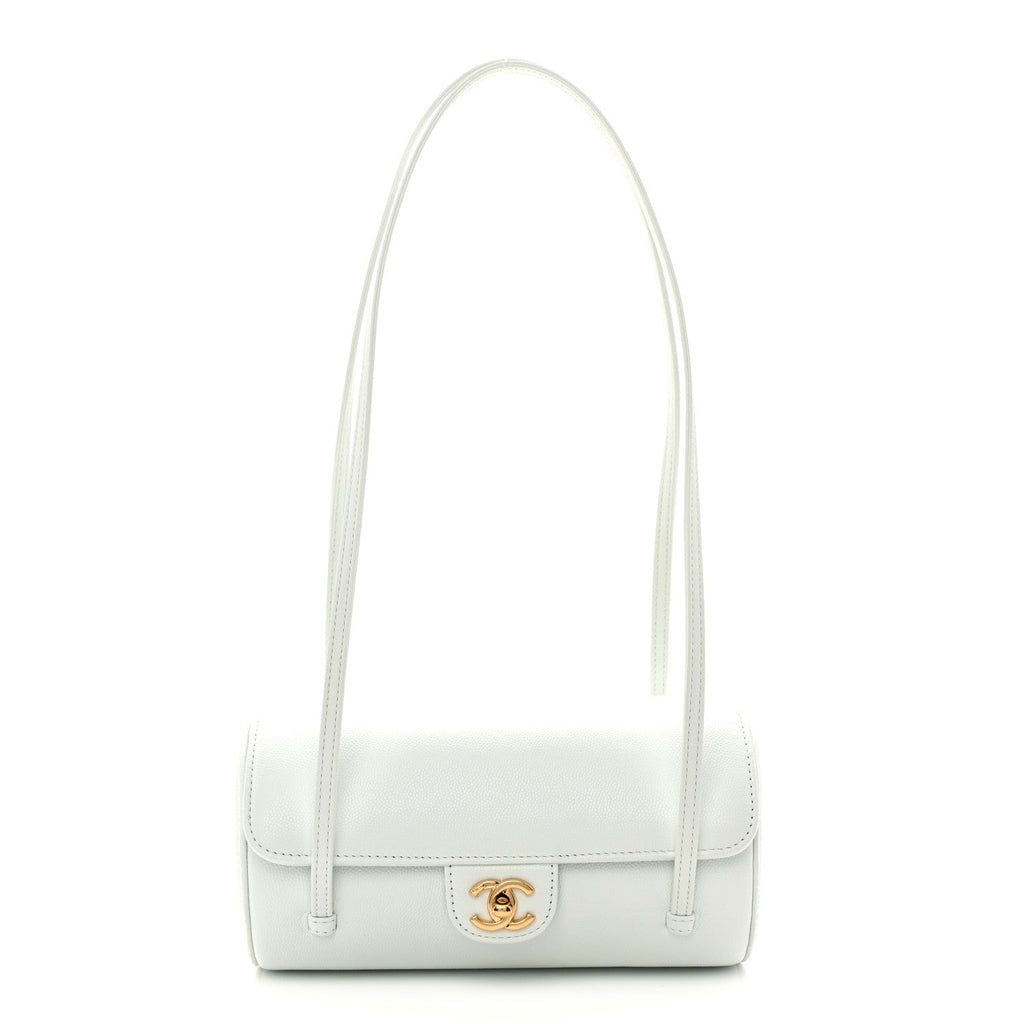 Shiny Caviar Preppy Coco Small Bowling Bag Light Blue