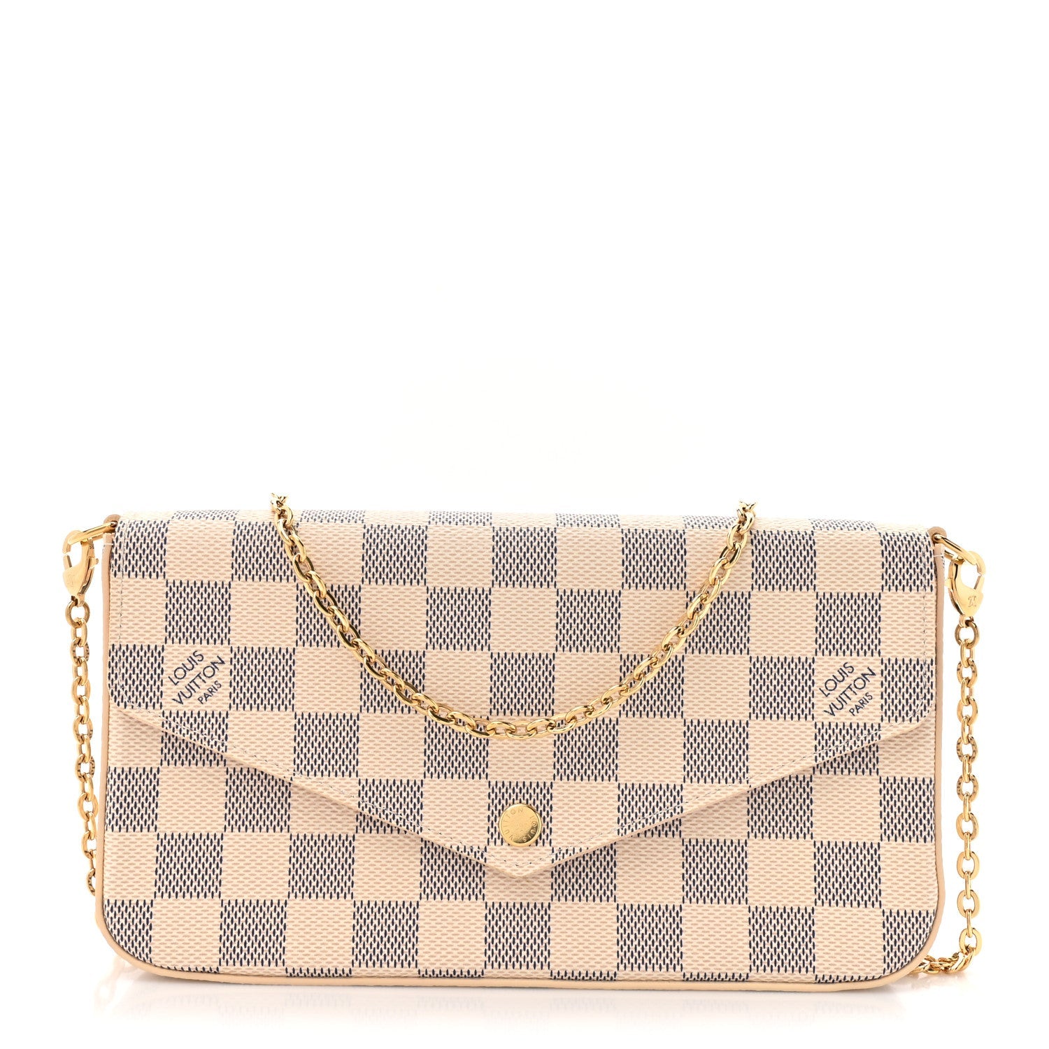 Damier Azur Pochette Felicie Chain Wallet Rose Ballerine