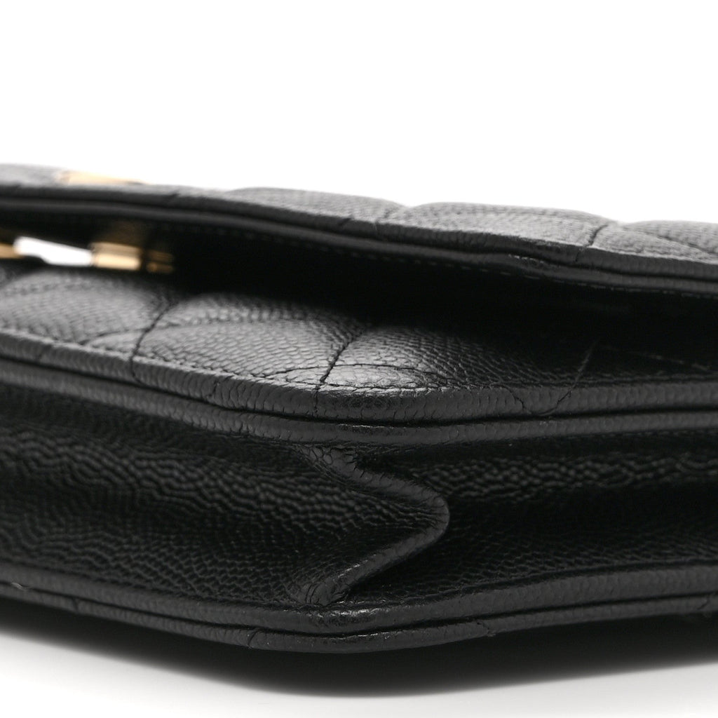 Caviar Quilted Crystal CC Wallet On Chain WOC Black