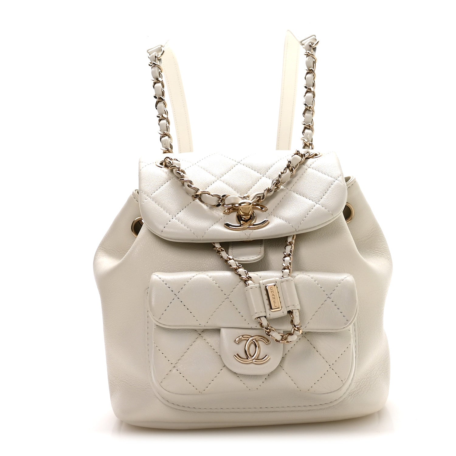 Lambskin Quilted Small Duma Drawstring Backpack White