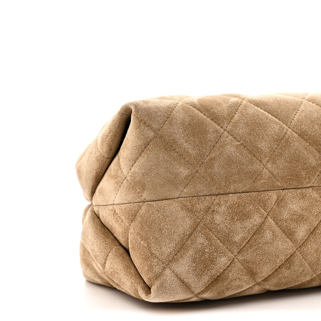 Suede Clutch With Chain Dark Beige