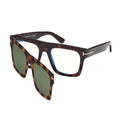 Tom Ford Eyeglasses Square Full Rim, Dark Havana Frame and Clear Blue Light Block with Green Clip-On Lens FT6068-B052