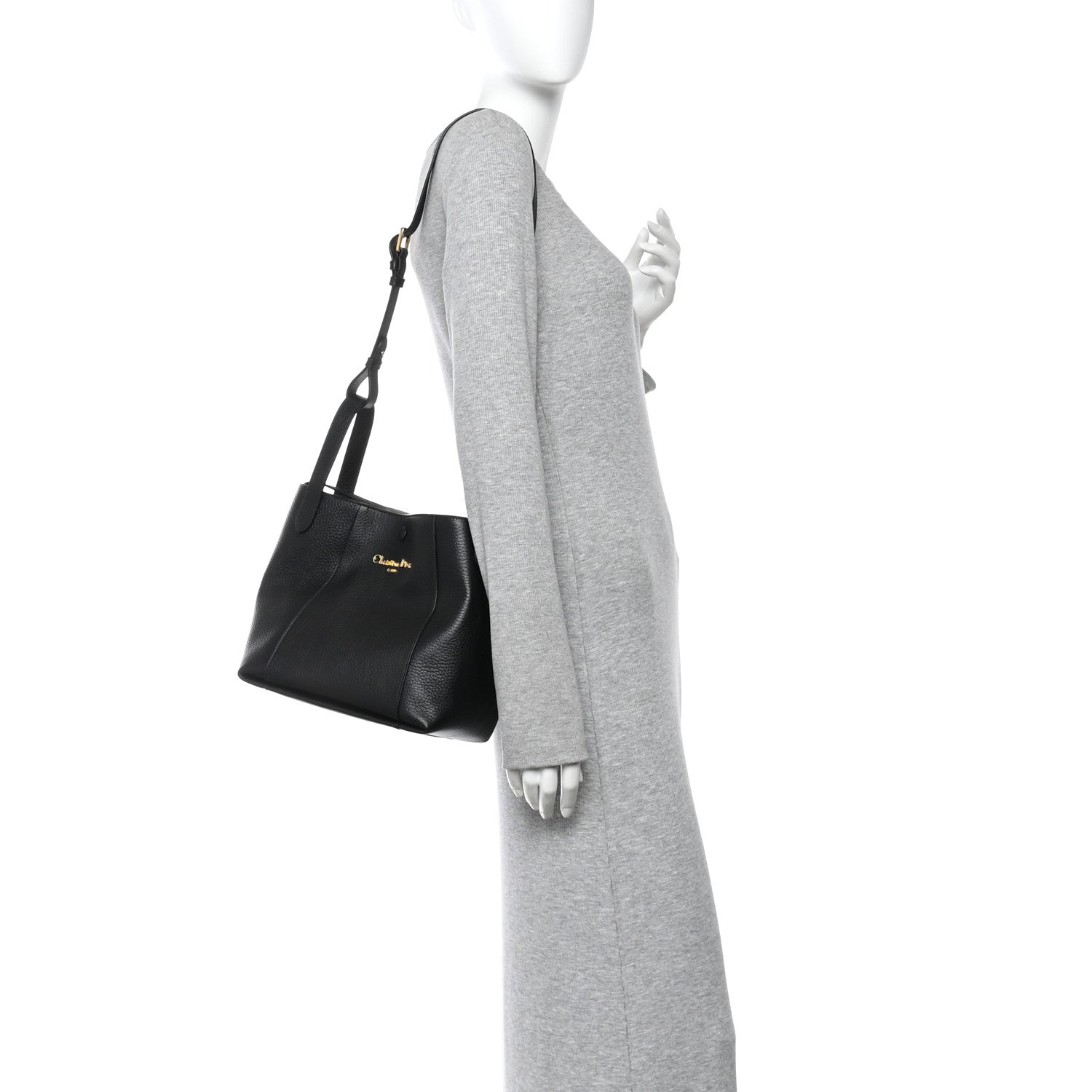 Calfskin Medium Signature Bucket Bag Black