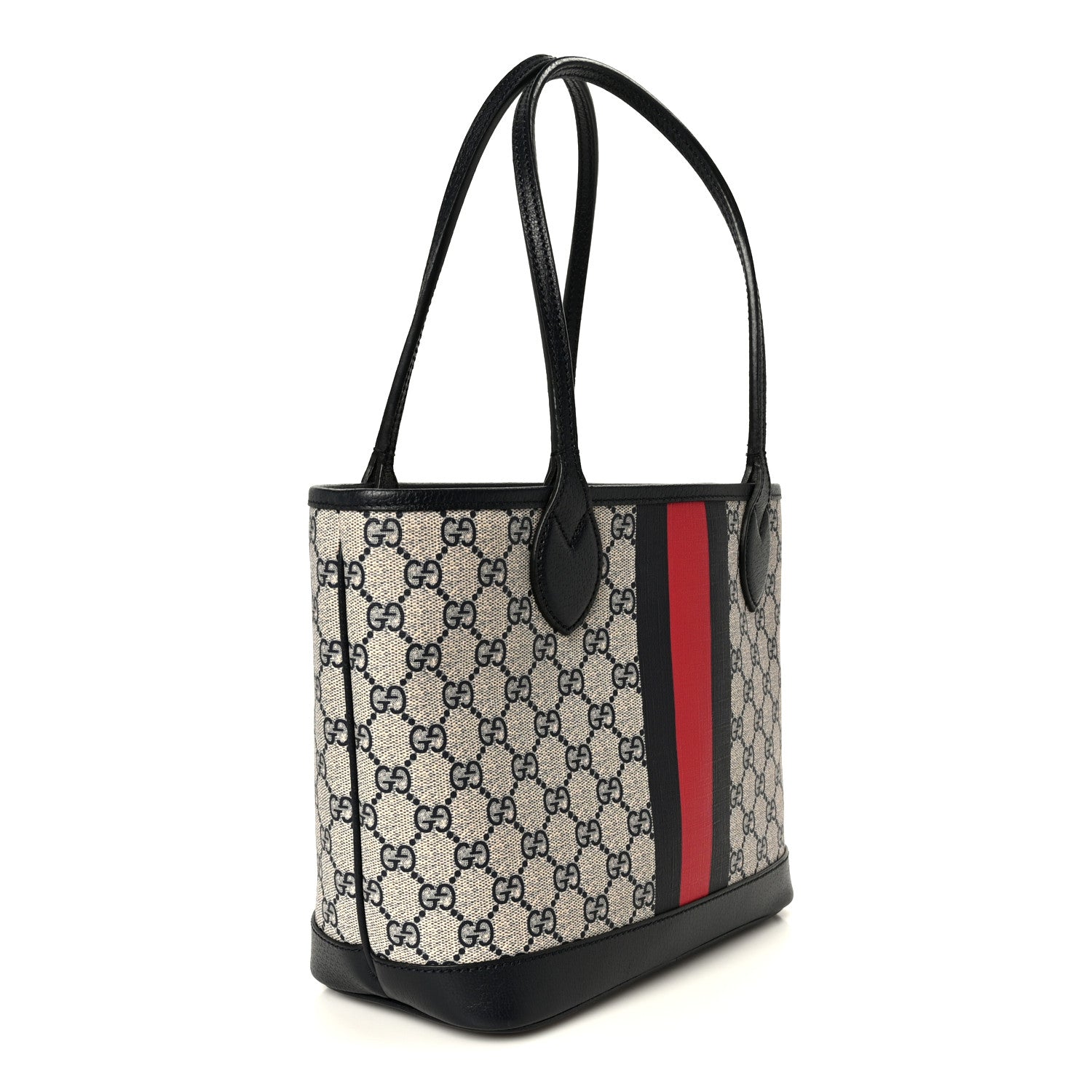 GG Supreme Monogram Textured Dollar Calfskin Web Small Ophidia Tote Beige Blue