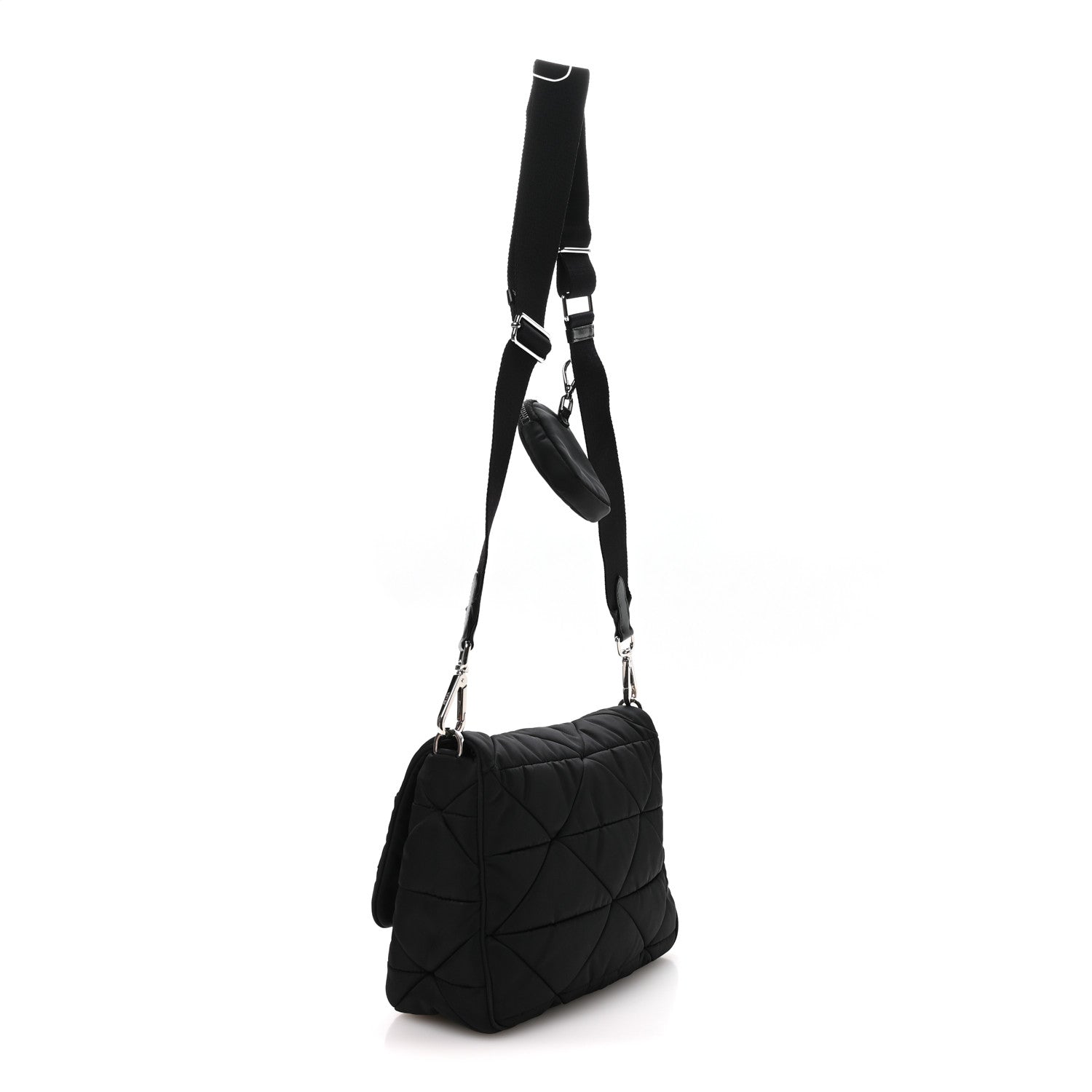 Re-Nylon Quilted Padded Flap Shoulder Bag Black