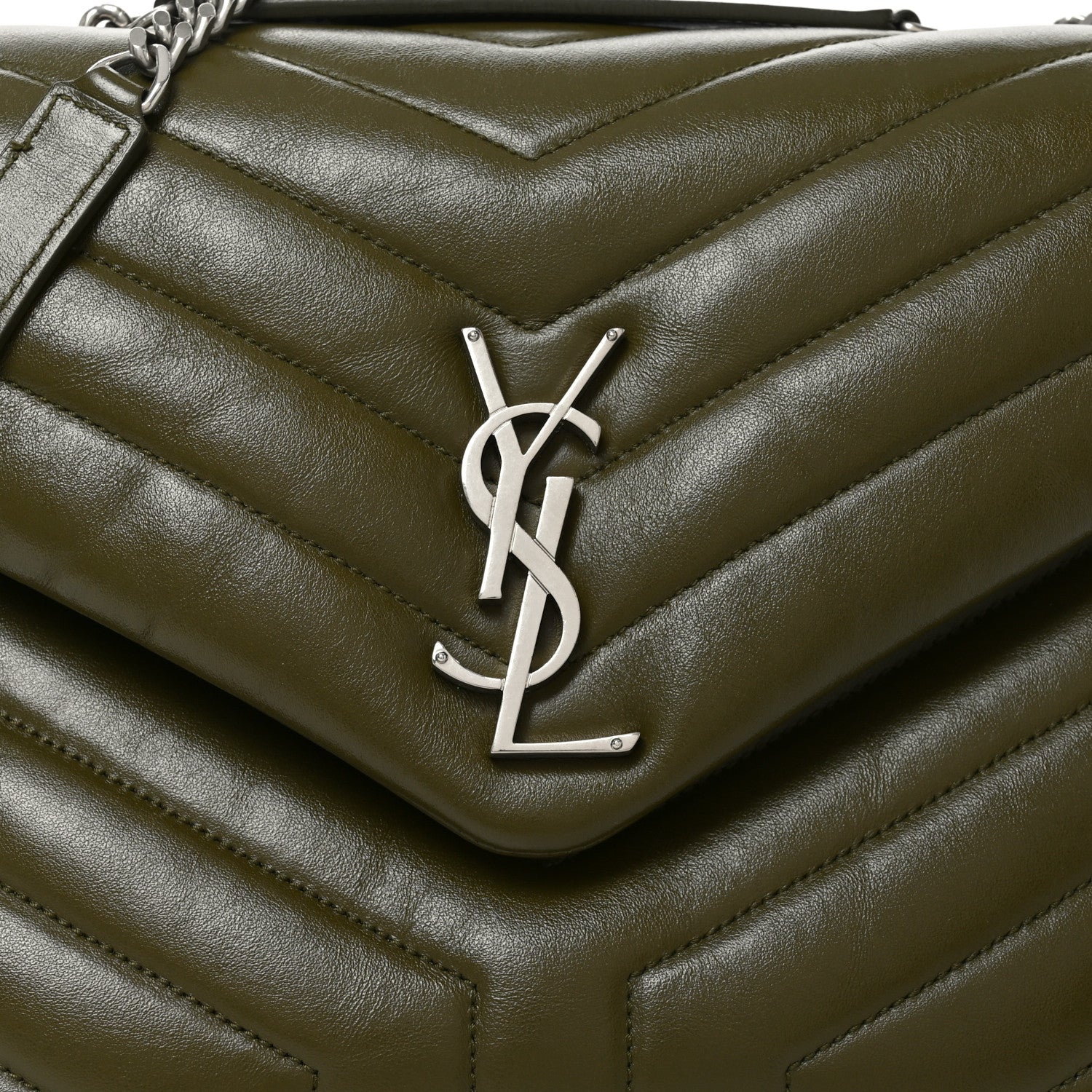 Calfskin Y Quilted Monogram Medium Loulou Chain Satchel Military Olive