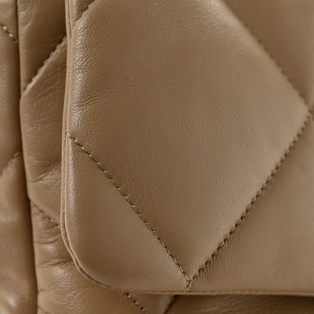 Lambskin Quilted Large Chanel 19 Flap Dark Beige