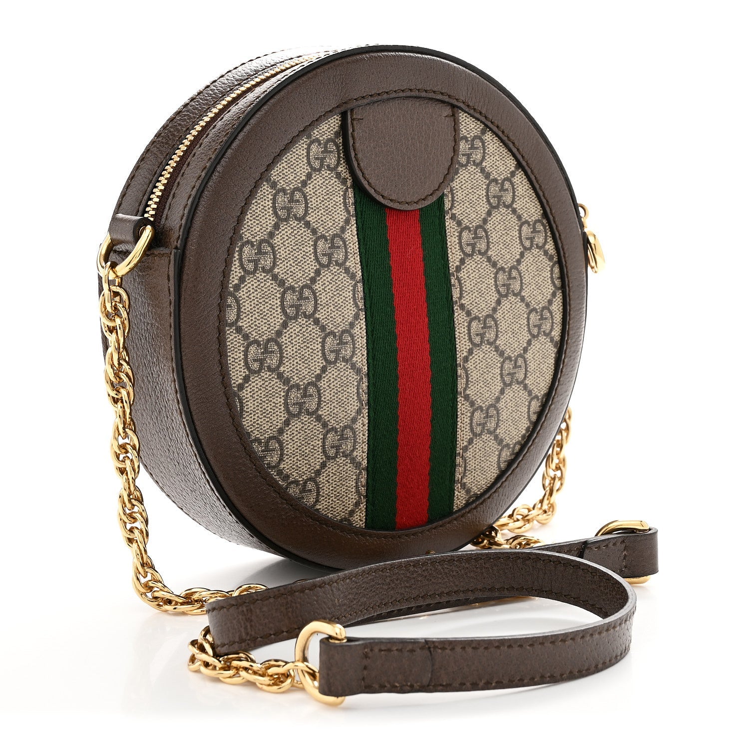 GG Supreme Monogram Web Mini Ophidia Round Shoulder Bag Brown
