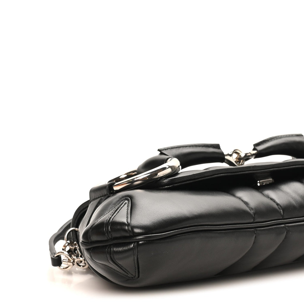 Nappa Vertical Matelasse Medium Maxi Horsebit Chain Shoulder Bag Black