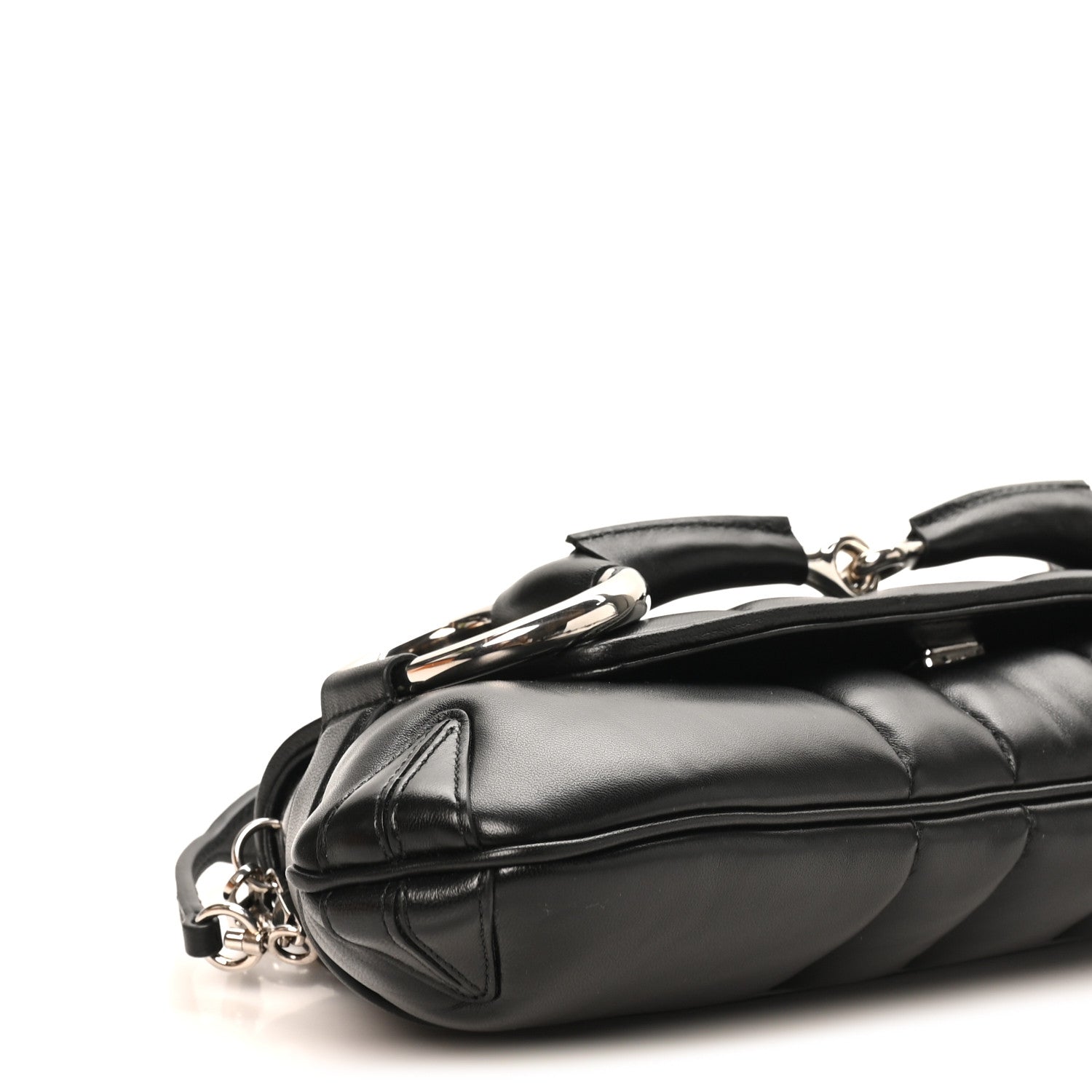 Nappa Vertical Matelasse Medium Maxi Horsebit Chain Shoulder Bag Black
