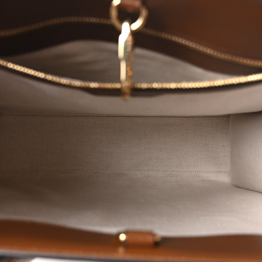 GG Supreme Monogram Textured Dollar Calfskin Medium Retro Interlocking G Vertical Tote Bag Beige Ebony Brown Sugar