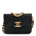 Shiny Caviar Quilted Chain Melody Card Holder On Chain Black