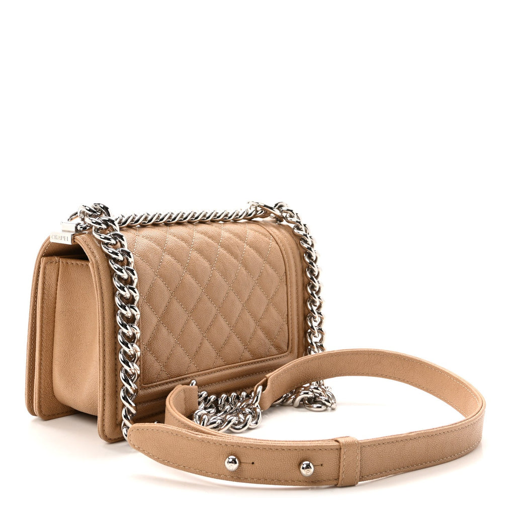 Caviar Quilted Small Boy Flap Beige