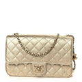 Metallic Caviar Quilted Medium CC Slide Flap Light Gold