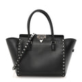Vitello Small Rockstud Double Handle Tote Black