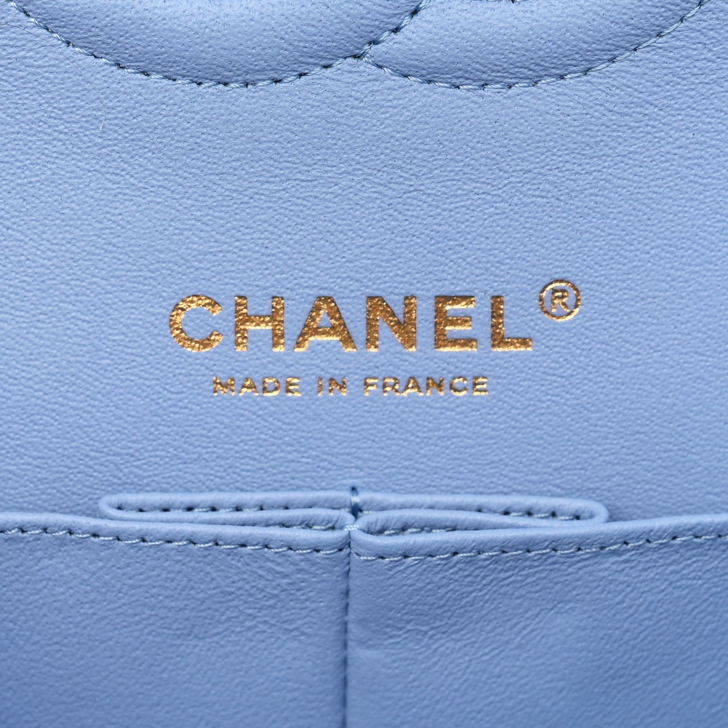 Lambskin Quilted Medium Double Flap Light Blue