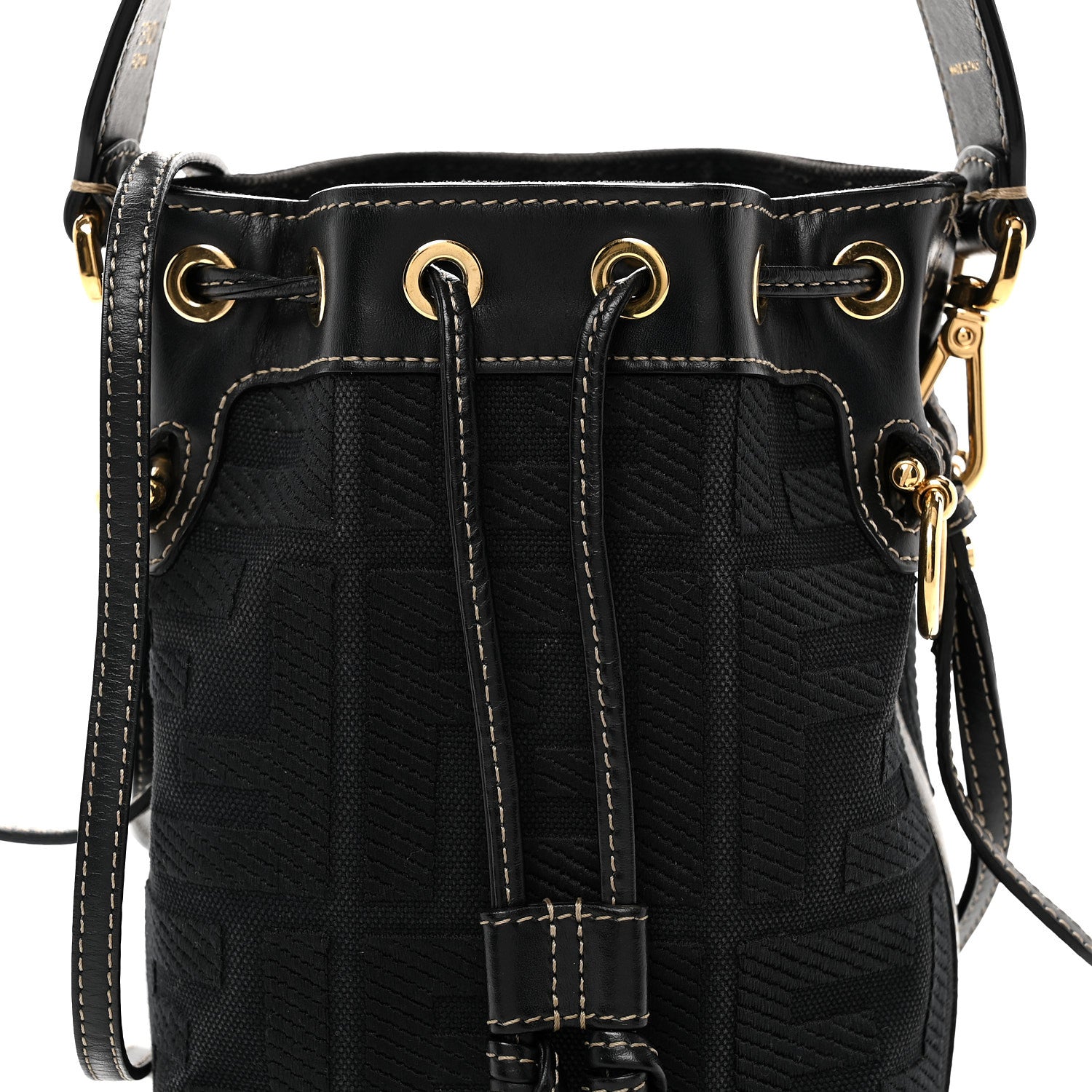 Canvas Vitello King F is Fendi FF Embroidered Mini Mon Tresor Bucket Bag Black