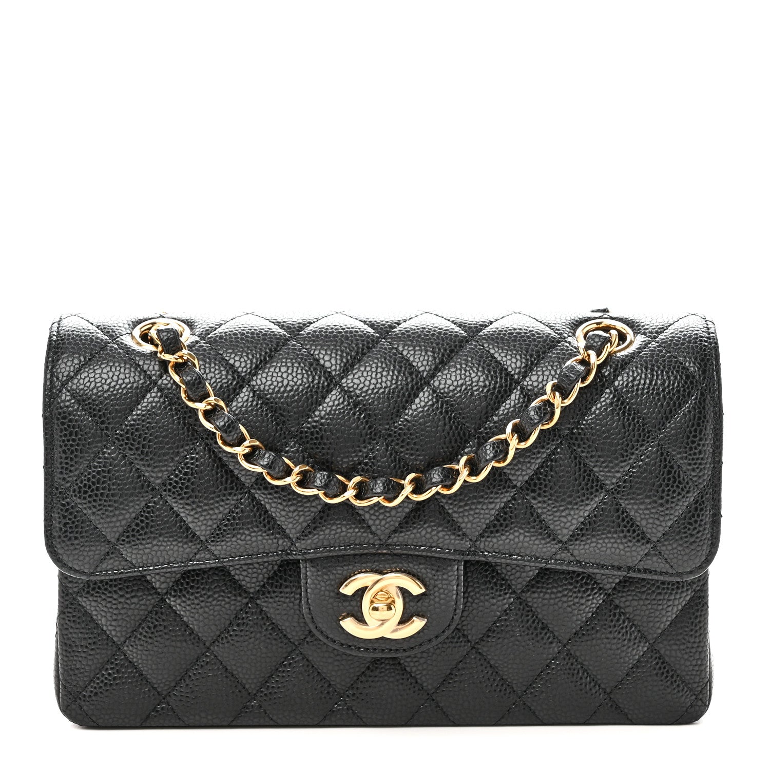 Caviar Quilted Small Double Flap Black