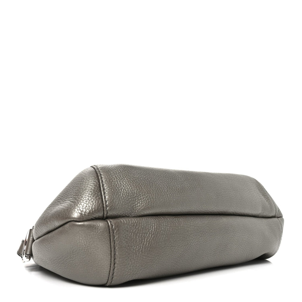 Pebbled Calfskin Medium Techno Horsebit Shoulder Flap Bag Grey