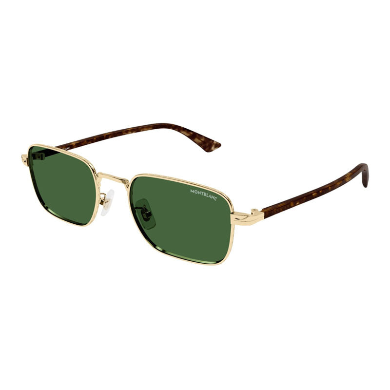 Montblanc Sunglasses Square Full Rim, Havana/Gold Frame and Green Lens MB0339S002